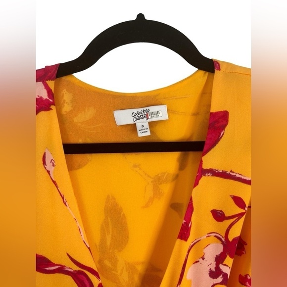 Color Me Courtney Eleanor Yellow Wrap With Pink Flowers Floral Dress Size Small - Picture 8 of 15